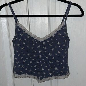 Hollister Blue Floral Lace Crop Tank Top